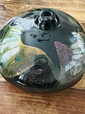Iridescent Signed Handblown Glass with Iridescent Swirl